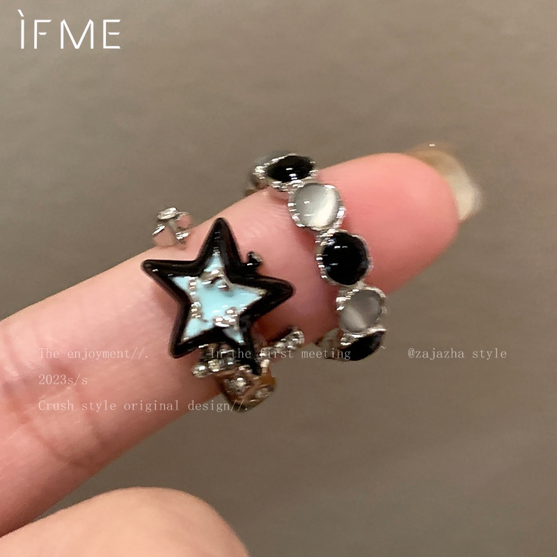 Nhẫn Hở Đính Đá zircon Mặt Trăng Ngôi Sao Màu Đen Kiểu Hàn Quốc Cho Nữ y2k