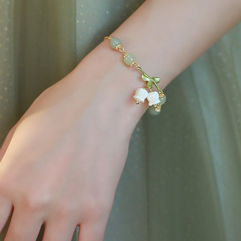 Vòng Tay Chuỗi Hạt Đá Tự Nhiên / Hoa Lan / Chuông Màu Xanh Lá / Ngọt Ngào Cho Nữ