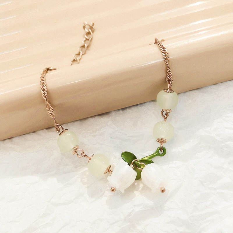 Vòng Tay Chuỗi Hạt Đá Tự Nhiên / Hoa Lan / Chuông Màu Xanh Lá / Ngọt Ngào Cho Nữ