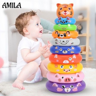 Amila Bộ Đồ Chơi Tháp Vòng Cầu Vồng Phát Nhạc Dành Cho Trẻ Em 0-3 Tuổi 6 7 8 9 Tháng 10 Tuổi