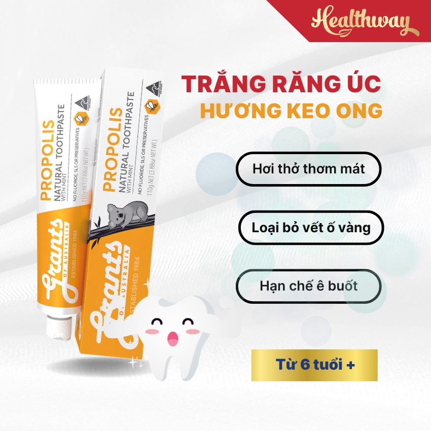 Kem đánh răng dược liệu hữu cơ Grants - Propolis hương keo ong nhẹ hỗ trợ trắng răng an toàn, không chứa florua 110G