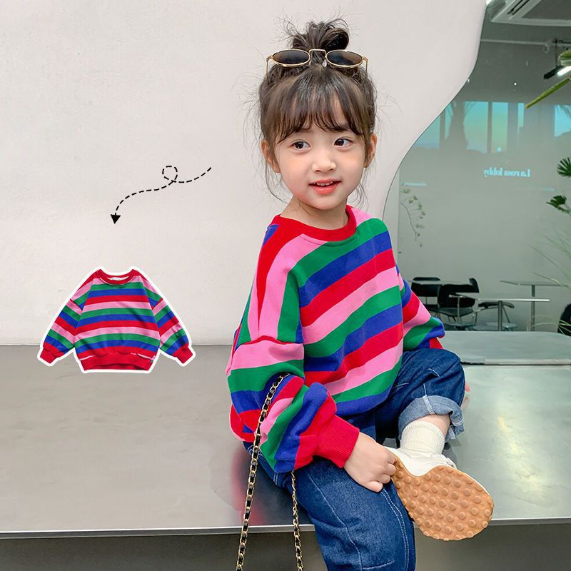 Áo Sweater Kẻ Sọc Cầu Vồng Xinh Xắn Theo Phong Cách Mùa Thu Dành Cho Bé