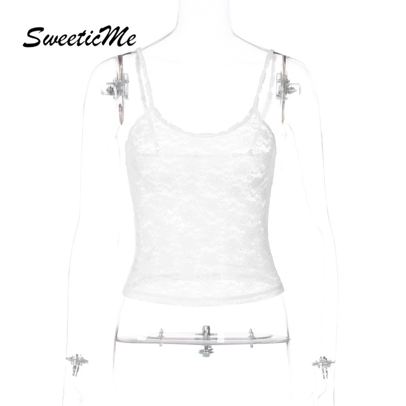 Áo tank Top Hai Dây Phối Ren Xuyên Thấu Màu Trơn Thời Trang Mới 2023