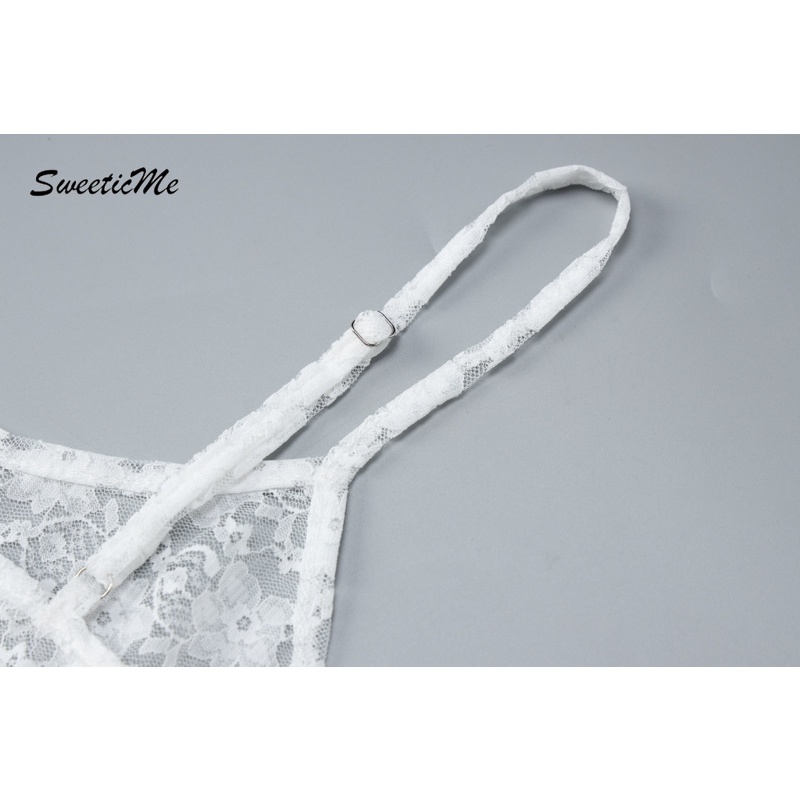 Áo tank Top Hai Dây Phối Ren Xuyên Thấu Màu Trơn Thời Trang Mới 2023