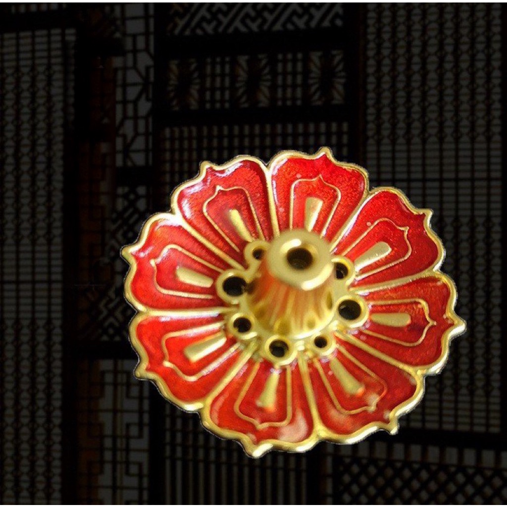 Đế đốt nhang trầm hương hình hoa sen bằng đồng, Đế cắm nhang 9 lỗ hình hoa sen đẹp mắt