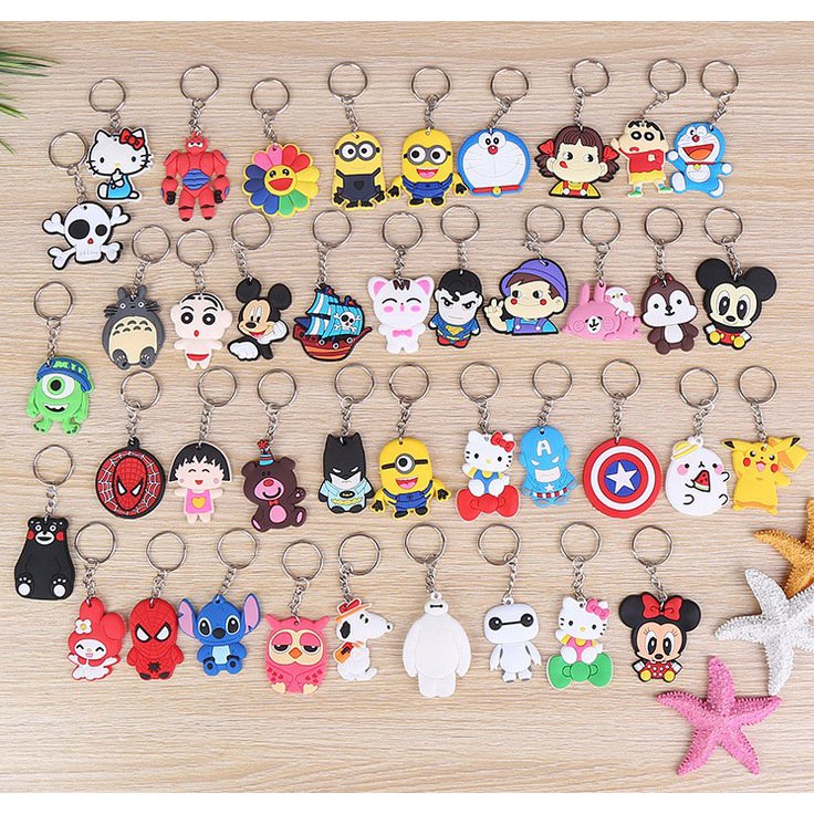 SET 5 Móc chìa khóa hình hoạt hình dễ thương, móc treo điện thoại nhựa PVC