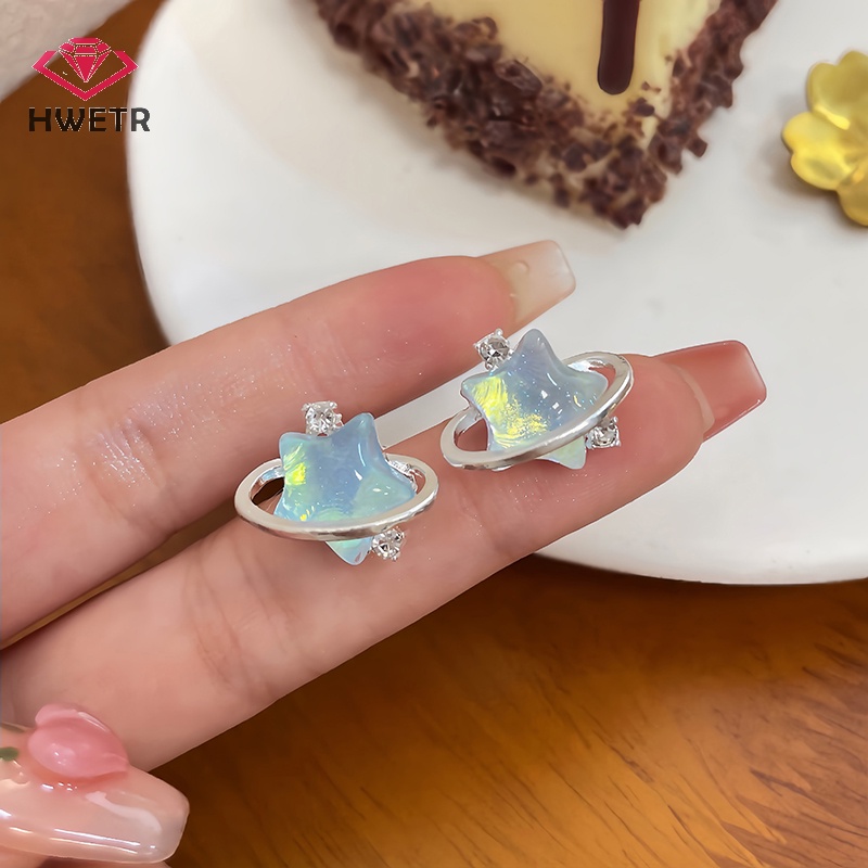 Khuyên Tai Đính Đá Pha Lê Xanh Dương Hình Ngôi Sao Hành Tinh Ngọt Ngào Thời Trang Cho Nữ Mới