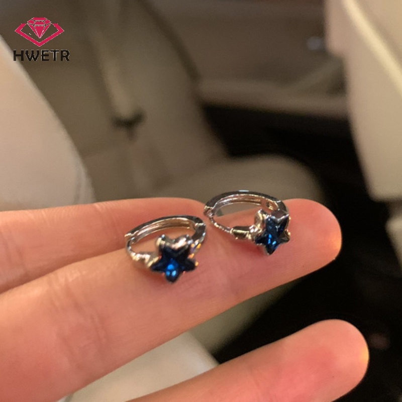 Khuyên Tai Tròn Hình Ngôi Sao Màu Xanh Dương y2k Thời Trang Mới