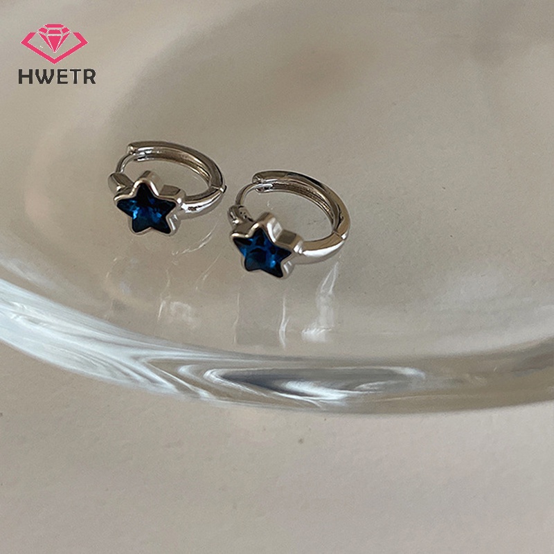 Khuyên Tai Tròn Hình Ngôi Sao Màu Xanh Dương y2k Thời Trang Mới