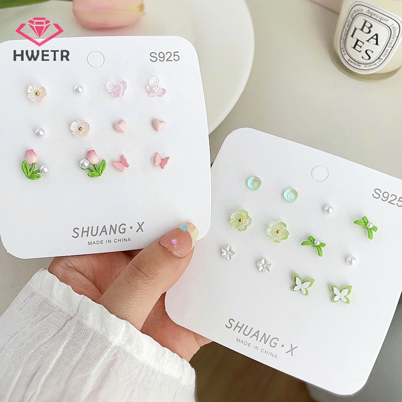 Hwtr Bộ Khuyên Tai Dạng Hạt Xoắn Hình Hoa Bướm Tối Giản Thời Trang Mùa Xuân Cho Nữ Mới