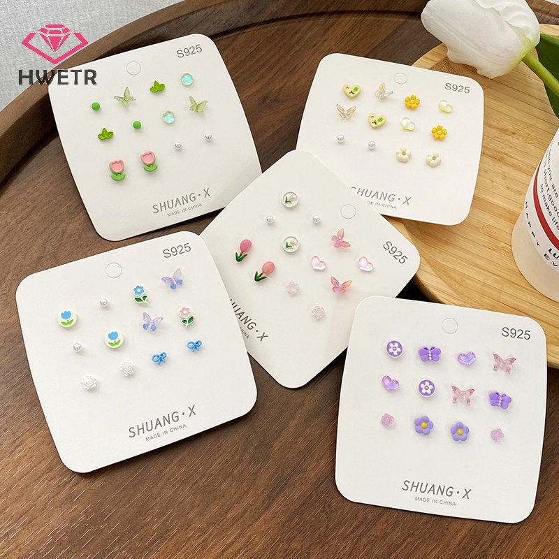 Hwtr Bộ Khuyên Tai Dạng Hạt Xoắn Hình Hoa Bướm Tối Giản Thời Trang Mùa Xuân Cho Nữ Mới