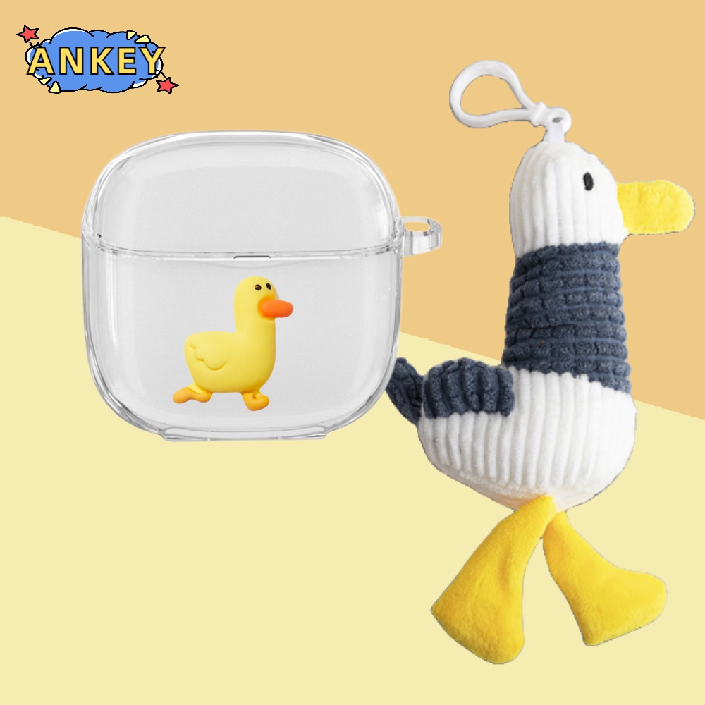 Case For JBL Tune Flex Buds Beam 225 220 Earphone Silicone Case Lovely Duck Earbuds Soft Protective Headphone Cover Headset Skin with Pearl rope