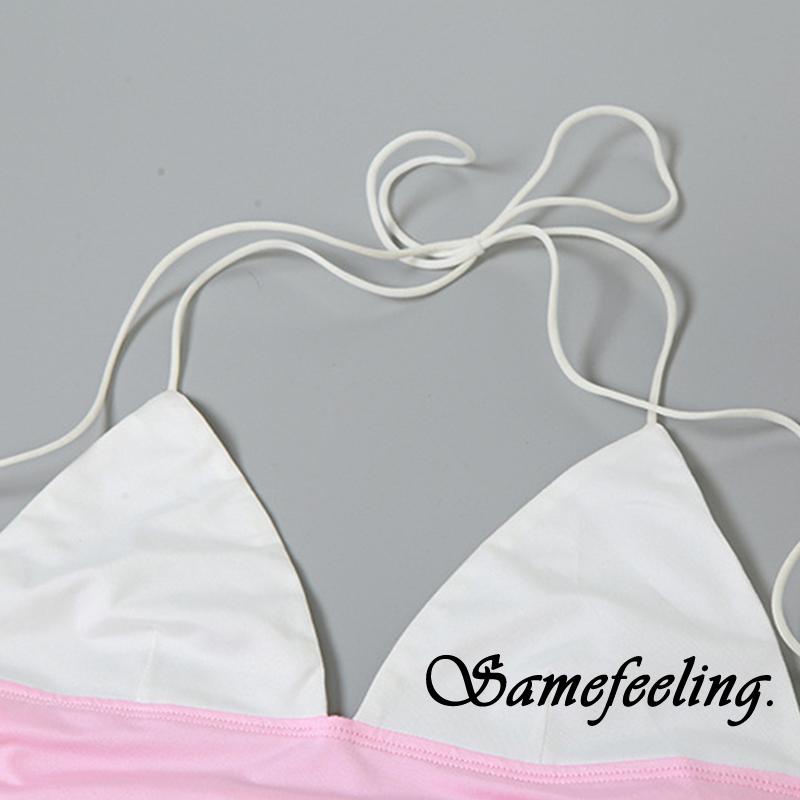 Set Áo 2 Dây Phối Chân Váy Ngắn Lưng Thấp Màu Sắc Tương Phản Thời Trang Mùa Hè Xinh Xắn Cho Nữ