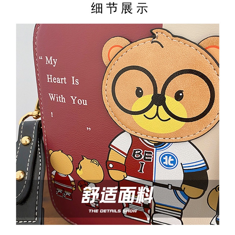 Mới Túi Xách Đeo Vai Nhiều Ngăn Hình Vuông Hoạ Tiết Gấu Xinh Xắn