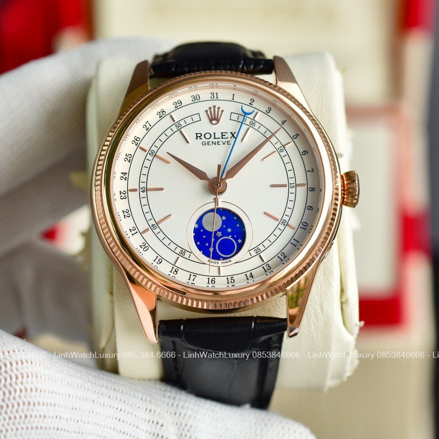 Đồng hồ Nam Rolex Cellini Moonphase 50535 Vàng Everose 39mm Máy cơ Nhật