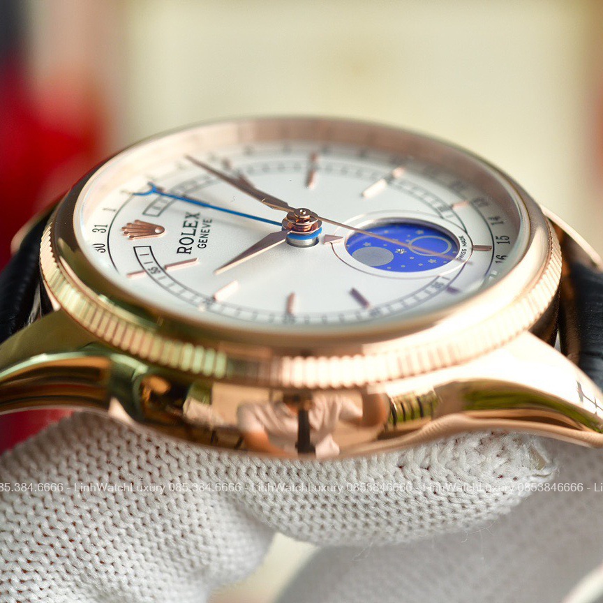 Đồng hồ Nam Rolex Cellini Moonphase 50535 Vàng Everose 39mm Máy cơ Nhật