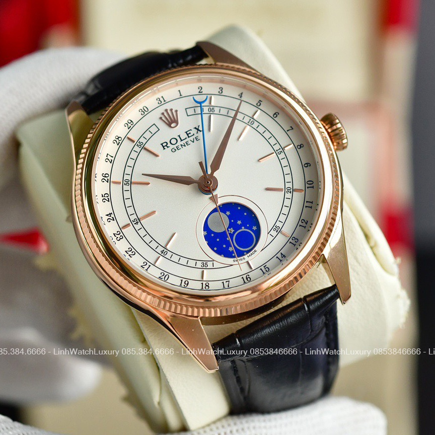 Đồng hồ Nam Rolex Cellini Moonphase 50535 Vàng Everose 39mm Máy cơ Nhật