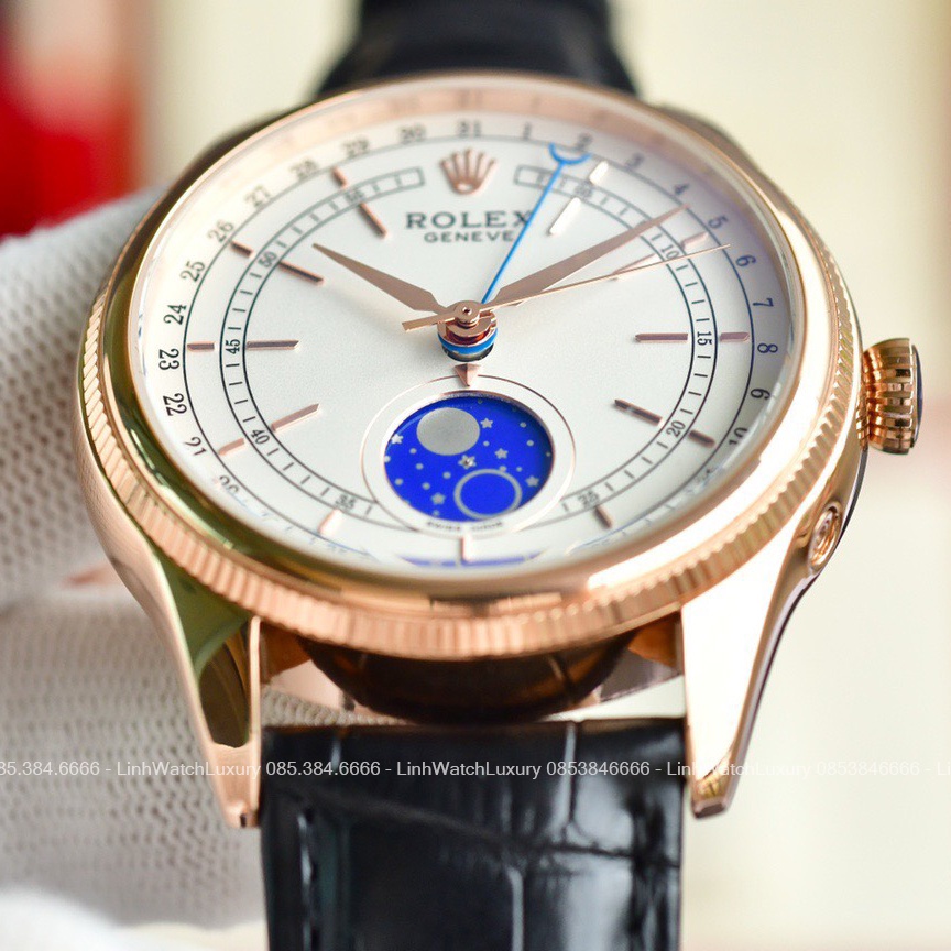 Đồng hồ Nam Rolex Cellini Moonphase 50535 Vàng Everose 39mm Máy cơ Nhật