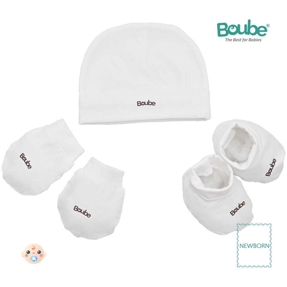 Set phụ kiện mũ, bao chân, bao tay nhiều màu sắc cho trẻ sơ sinh Boube, vải Cotton Organic thoáng mát - Size Newborn