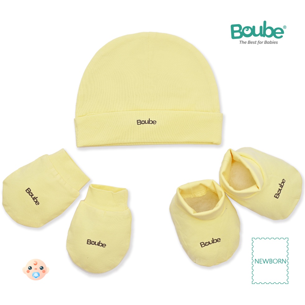 Set phụ kiện mũ, bao chân, bao tay nhiều màu sắc cho trẻ sơ sinh Boube, vải Cotton Organic thoáng mát - Size Newborn