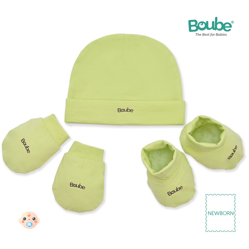 Set phụ kiện mũ, bao chân, bao tay nhiều màu sắc cho trẻ sơ sinh Boube, vải Cotton Organic thoáng mát - Size Newborn