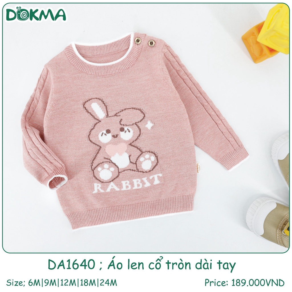 Áo Len Cổ Tròn Cài Vai Dài Tay Dokma Hình Gấu Cho Bé DA1640