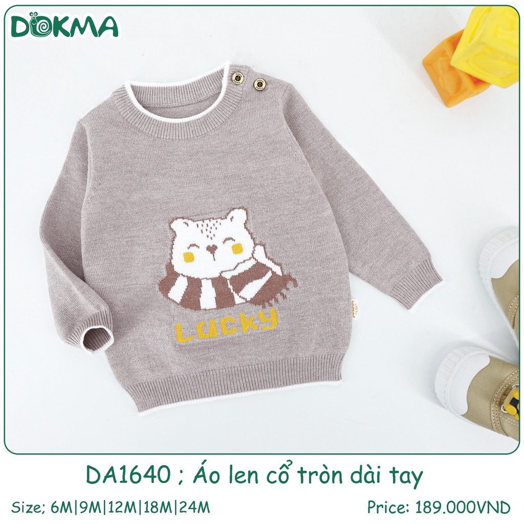 Áo Len Cổ Tròn Cài Vai Dài Tay Dokma Hình Gấu Cho Bé DA1640
