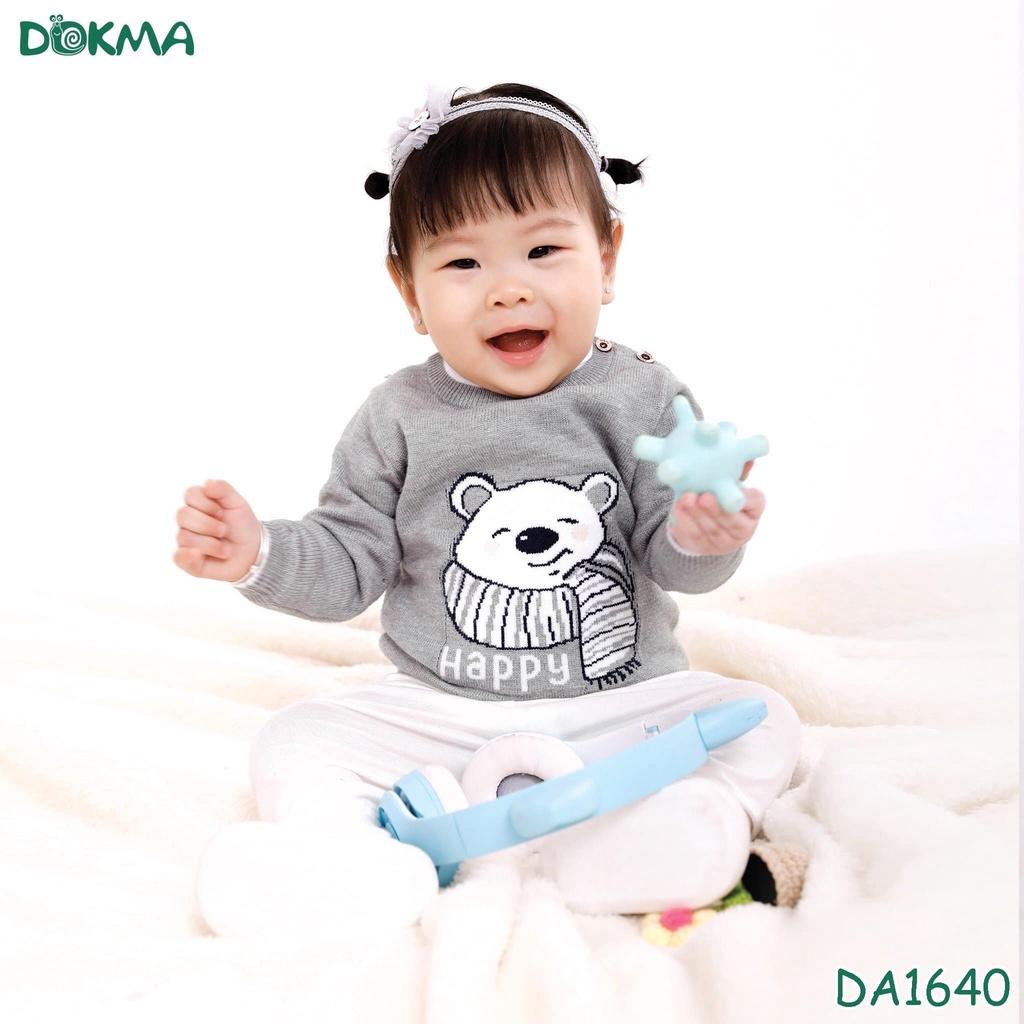 Áo Len Cổ Tròn Cài Vai Dài Tay Dokma Hình Gấu Cho Bé DA1640