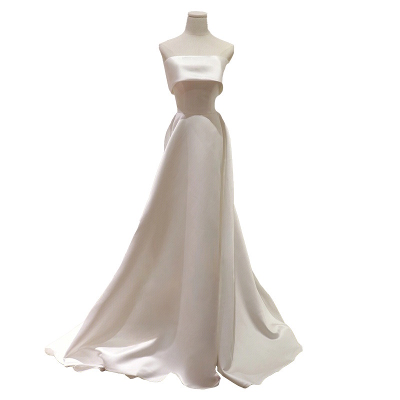 Váy cưới đơn giản satin không tay cô dâu bãi cỏ bên bờ biển đám cưới tuần trăng mật du lịch thời trang váy dài màu trắng