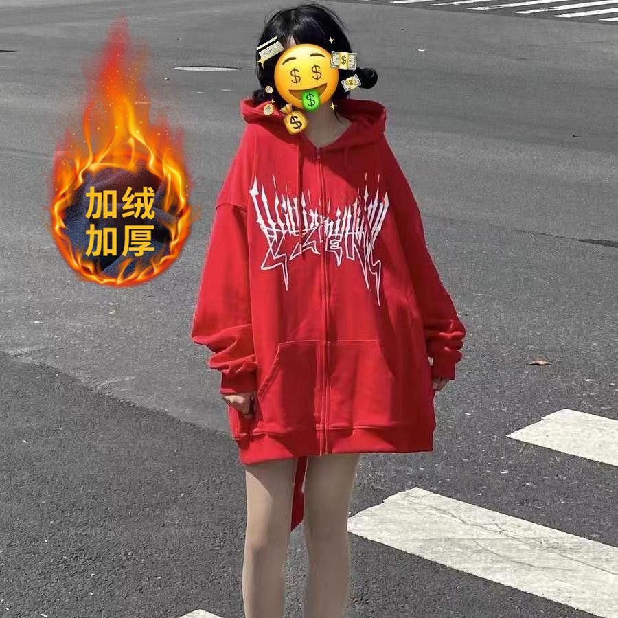 Áo Khoác Hoodie Tay Dài Vải Lông Cừu Dày In Hình Ác Quỷ Thời Trang Thu Đông Cá Tính