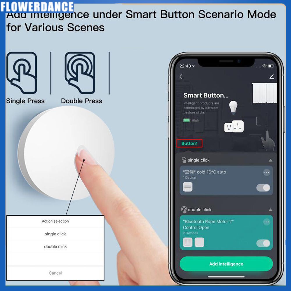 1gang Tuya Nút Zigbee Công tắc cảnh Liên kết đa cảnh Công tắc thông minh Công tắc cảnh không dây Bộ điều khiển nút nhấn Tự động hóa chạy bằng pin Hoa kịch bản