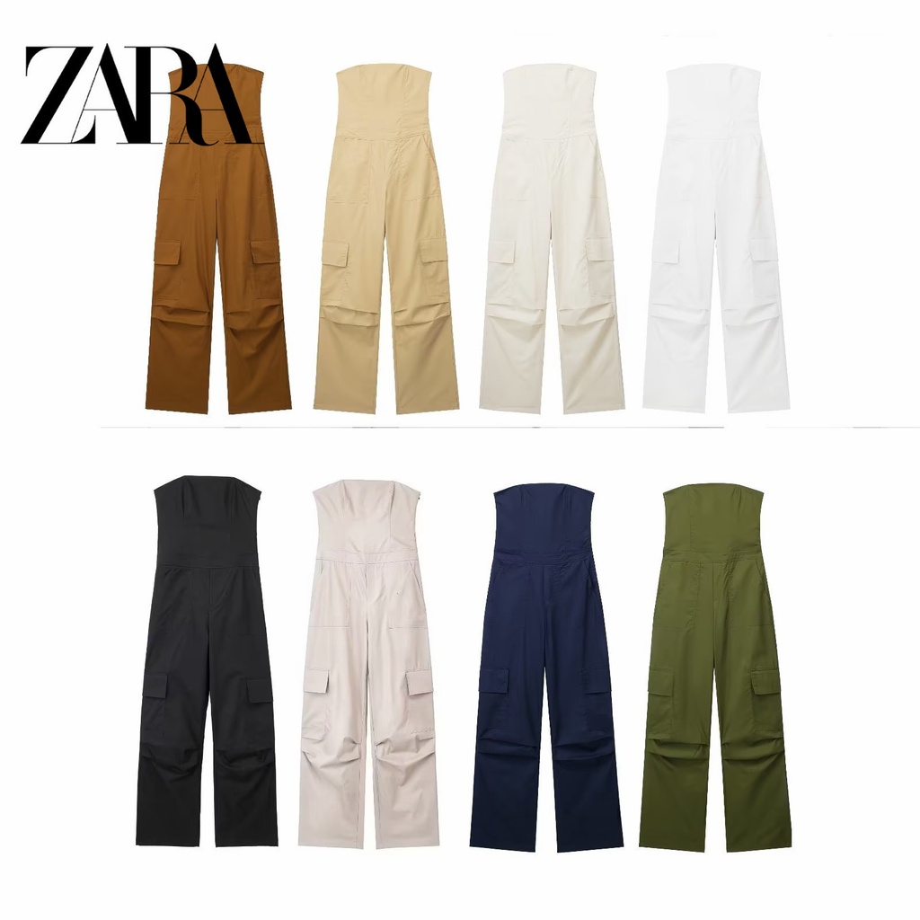 Zara Bộ Áo Liền Quần Dáng Dài Xếp Ly Một Mảnh Màu Trơn Cổ Chữ V Ôm Ngực Cho Nữ