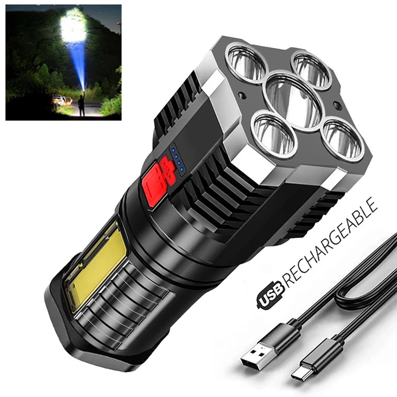 Đèn Pin led cob 5 Lõi Sạc Cổng usb Mang Đi Cắm Trại Tiện Lợi