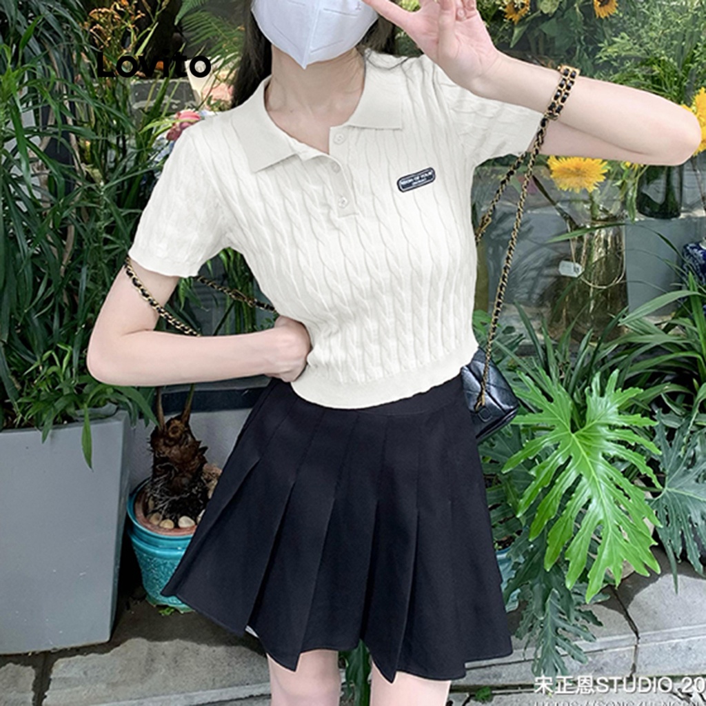 Áo dệt kim Lovito tay ngắn màu trơn đơn giản thường ngày cơ bản cho nữ LNA14235