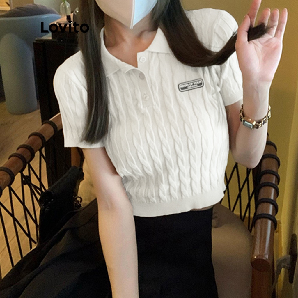 Áo dệt kim Lovito tay ngắn màu trơn đơn giản thường ngày cơ bản cho nữ LNA14235