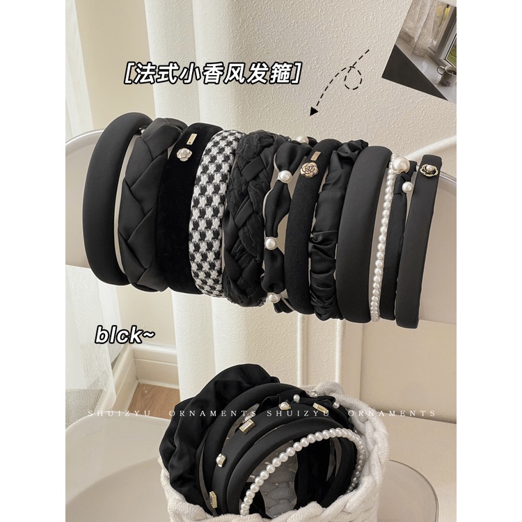 Băng Đô Cài Tóc Rửa Mặt Áp Suất Cao Hình Đầu Lâu Màu Đen Đính Ngọc Trai Phong Cách Mới Năm 2023