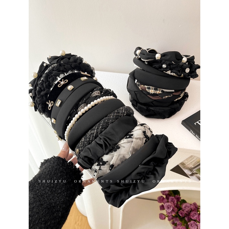 Băng Đô Cài Tóc Rửa Mặt Áp Suất Cao Hình Đầu Lâu Màu Đen Đính Ngọc Trai Phong Cách Mới Năm 2023