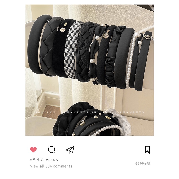 Băng Đô Cài Tóc Rửa Mặt Áp Suất Cao Hình Đầu Lâu Màu Đen Đính Ngọc Trai Phong Cách Mới Năm 2023