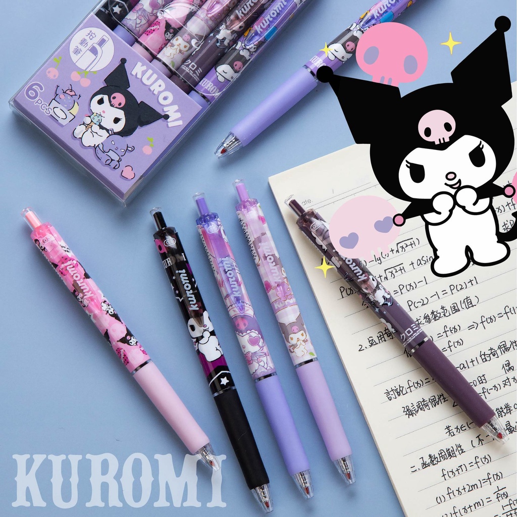 Sanrio Bộ 6 Bút Mực gel Dạng Nhấn Hình Hello Kitty / Gấu / Dâu Tây Dễ Thương Cho Học Sinh / Văn Phòng