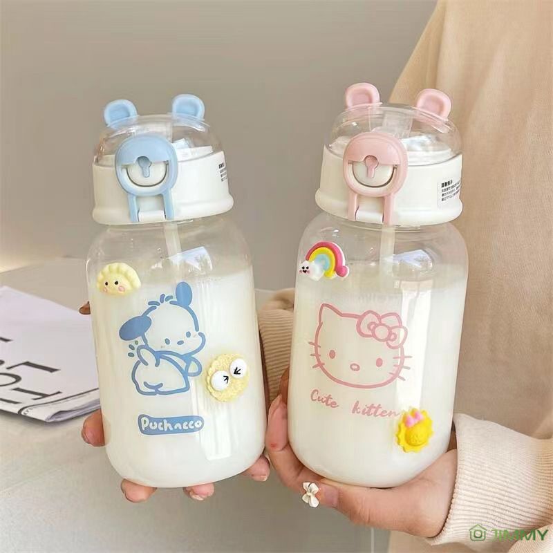 SANRIO Bình Nước Nhựa Trong Suốt 600ml Có Ống Hút Chống Rò Rỉ In Hình anime kuromi cinnamoroll Quà Sinh Nhật