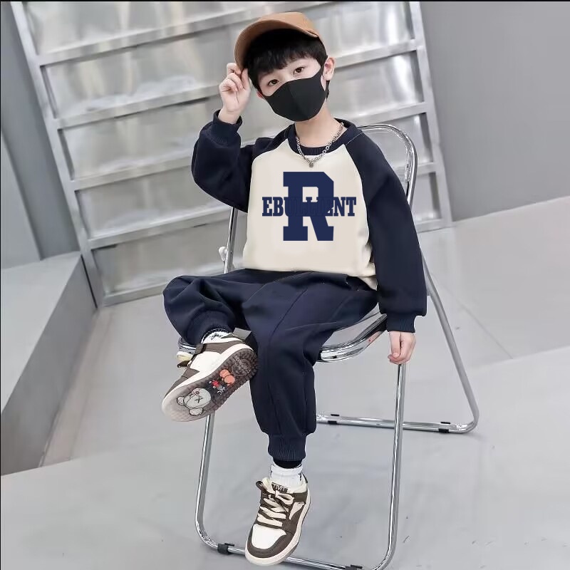 80-150cm Bé Trai Lau Vai Tay Chữ Phù Hợp Với Mùa Xuân Thu Quần Áo Trẻ Em Thể Thao Áo Màu Sắc Phù Hợp Với Hai Mảnh Quần Áo Bé Trai Đẹp Trai