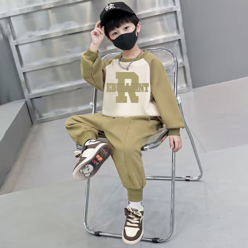 80-150cm Bé Trai Lau Vai Tay Chữ Phù Hợp Với Mùa Xuân Thu Quần Áo Trẻ Em Thể Thao Áo Màu Sắc Phù Hợp Với Hai Mảnh Quần Áo Bé Trai Đẹp Trai