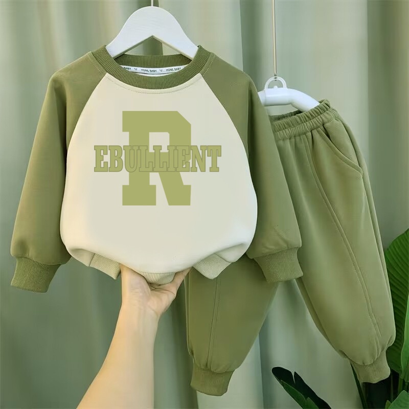 80-150cm Bé Trai Lau Vai Tay Chữ Phù Hợp Với Mùa Xuân Thu Quần Áo Trẻ Em Thể Thao Áo Màu Sắc Phù Hợp Với Hai Mảnh Quần Áo Bé Trai Đẹp Trai