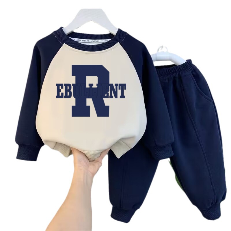 80-150cm Bé Trai Lau Vai Tay Chữ Phù Hợp Với Mùa Xuân Thu Quần Áo Trẻ Em Thể Thao Áo Màu Sắc Phù Hợp Với Hai Mảnh Quần Áo Bé Trai Đẹp Trai