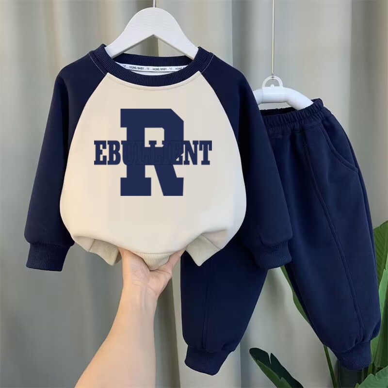 80-150cm Bé Trai Lau Vai Tay Chữ Phù Hợp Với Mùa Xuân Thu Quần Áo Trẻ Em Thể Thao Áo Màu Sắc Phù Hợp Với Hai Mảnh Quần Áo Bé Trai Đẹp Trai