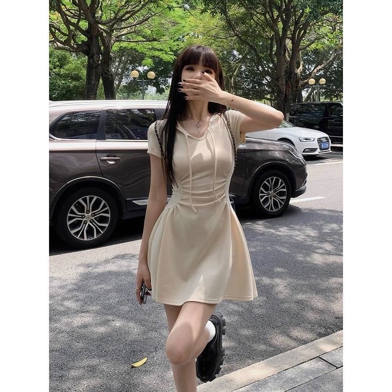 Đầm Chữ a Ngắn Tay Có Mũ Trùm Đầu Thời Trang Mùa Hè Cho Nữ