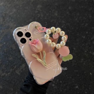 Tulip Ốp Điện Thoại Hình Trái Tim Có Móc Treo Ngọc Trai Cho apple 12promax 12 13pro 13promax 11