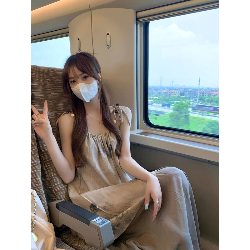 Sugemiusi Đầm Hai Dây Nhuộm Màu Phong Cách Pháp Thời Trang Mùa Hè Cho Nữ