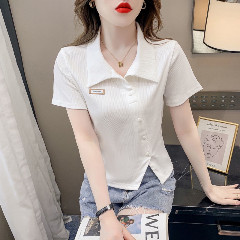 Áo Thun polo Ngắn Tay Dáng Ôm Thiết Kế Xẻ Tà Thời Trang Mùa Hè Hàng Mới Dành Cho