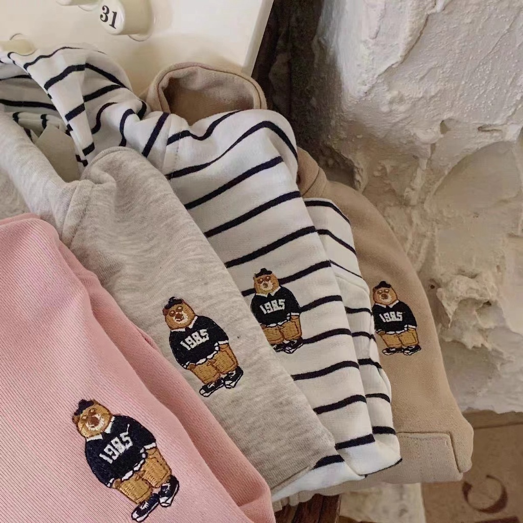 Áo Khoác cardigan Có Nón Tay Dài Không Phai Màu Thêu Hình Gấu Phong Cách Hàn Quốc Dễ Phối Đồ Thời Trang Xuân Thu Cho Nam Và Nữ